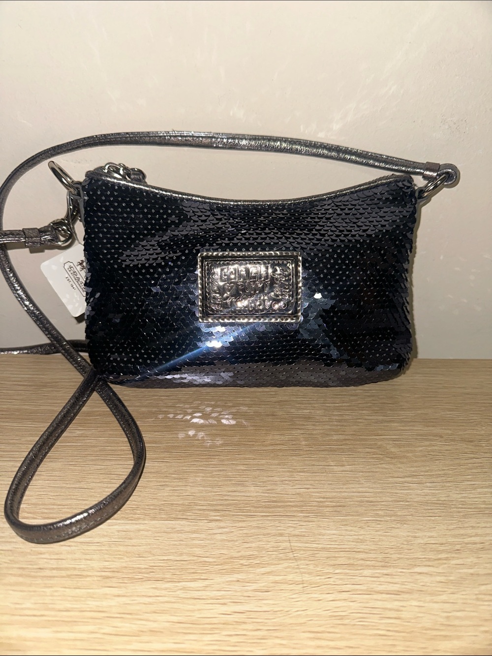 NWT Coach Poppy Blue Sequin Disco Swingpack Crossbody Rare Style #44485